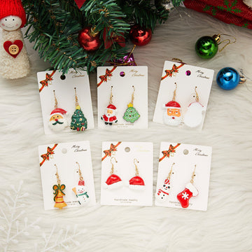 Asymmetry Acrylic Resin Christmas Earrings Cartoon Santa Claus Snowman Xmas Tree Drop Earrings Female Christmas Gifts Jewelry daiiibabyyy